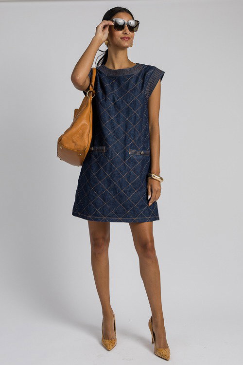 Damask Print Short Slv B F Shirt Dress W Pockets